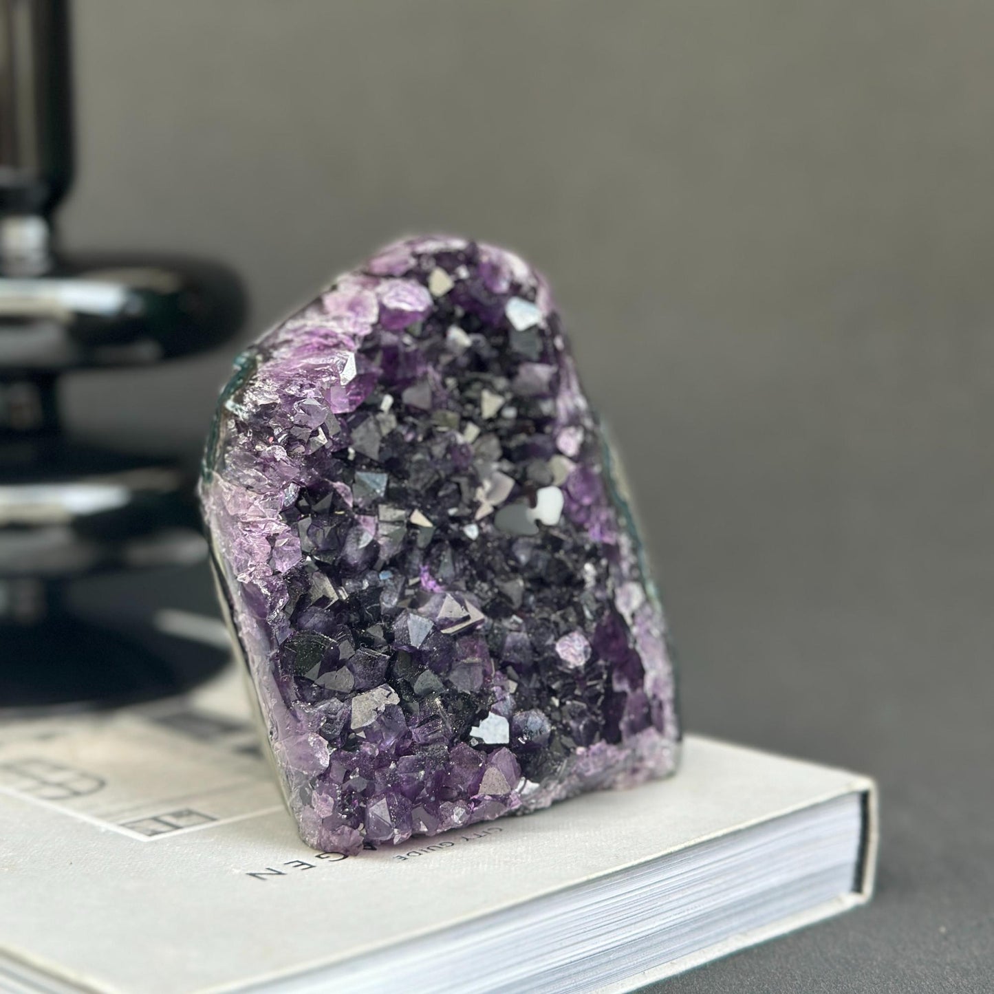 Deep Purple Amethyst cathedral geode, Unique raw crystal cluster, self stand