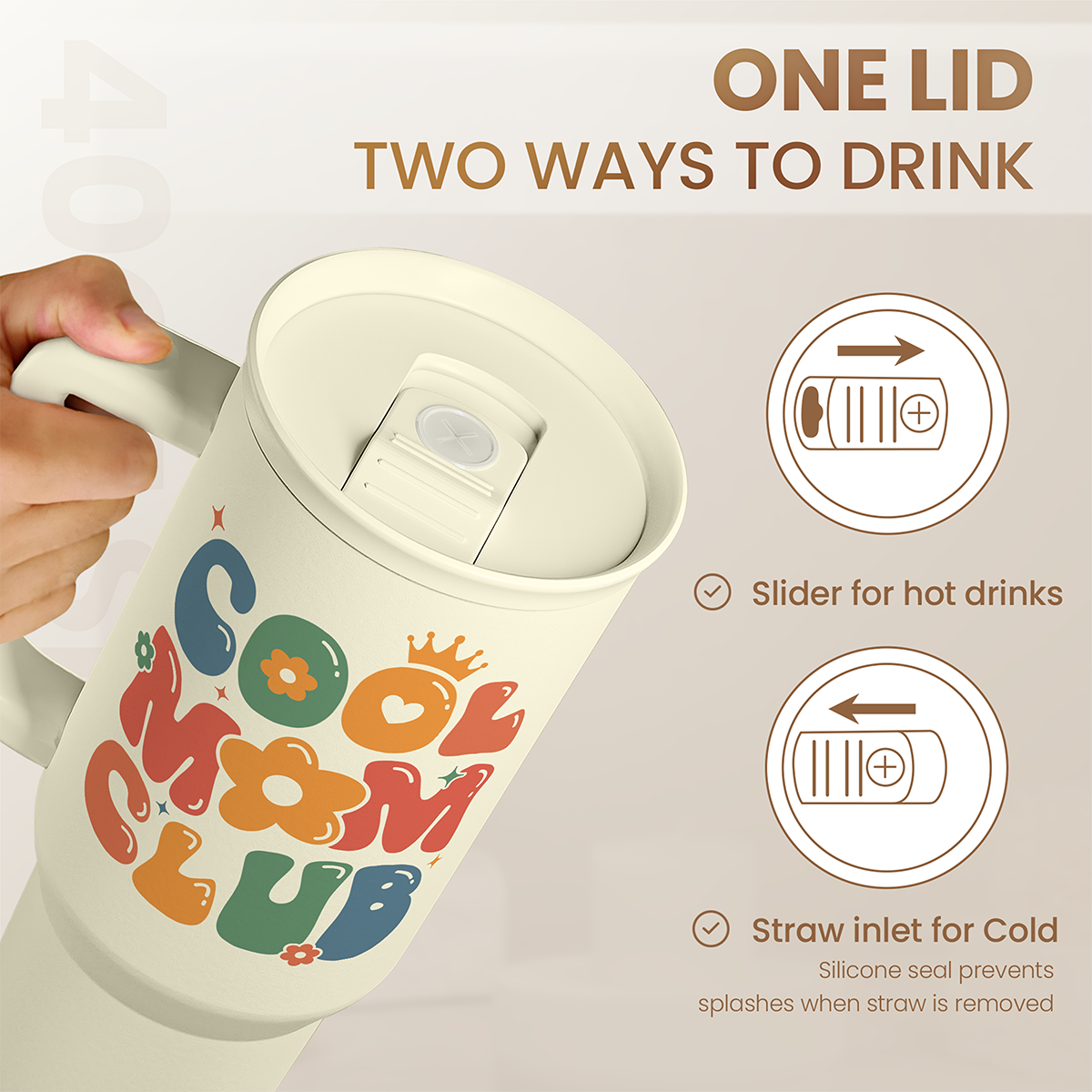 Beige Cool Mom Club Slidemate | Slider Tumbler with Handle 40oz