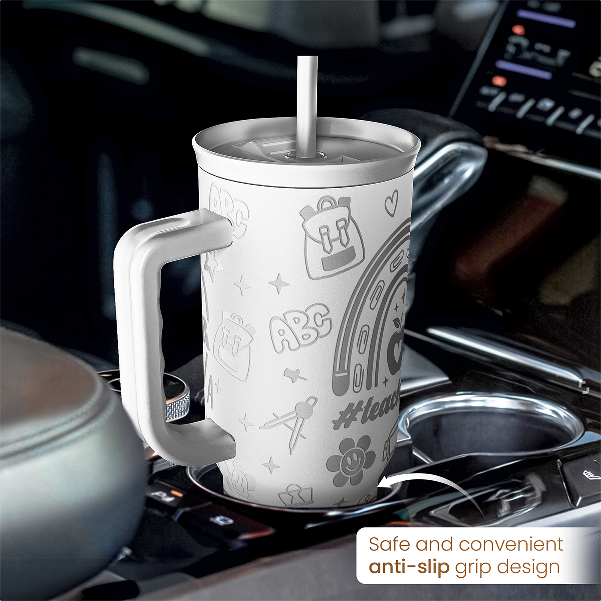 White Teacher Slidemate | Slider Tumbler with Handle 40oz