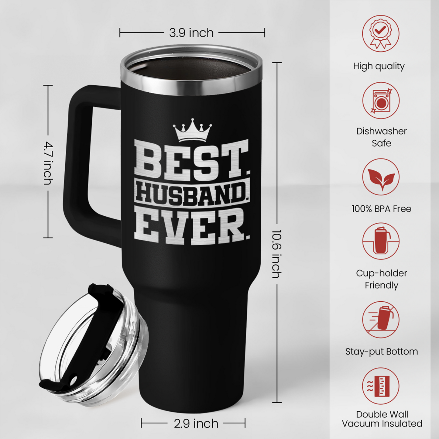 Black Husband Quencher Tumbler with Handle 40oz
