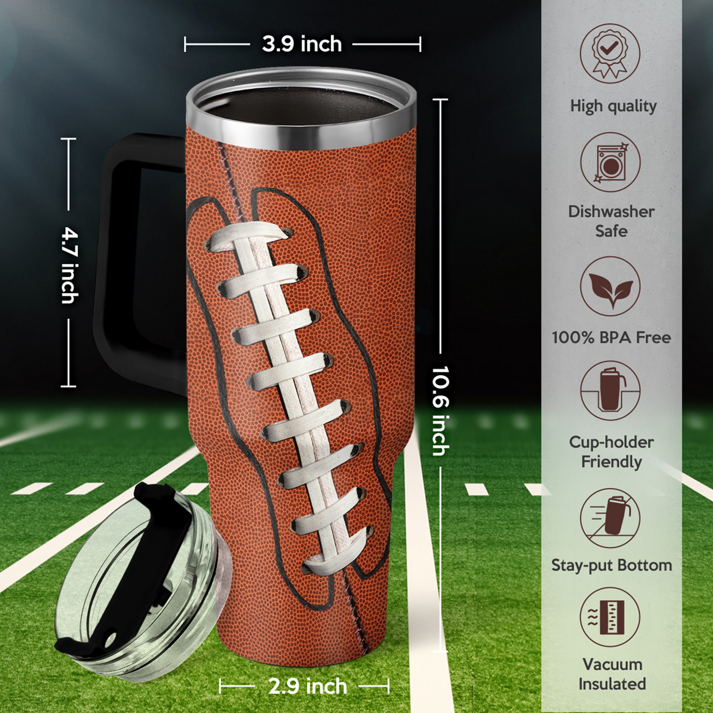 Brown Football Quencher Tumbler with Handle 40oz
