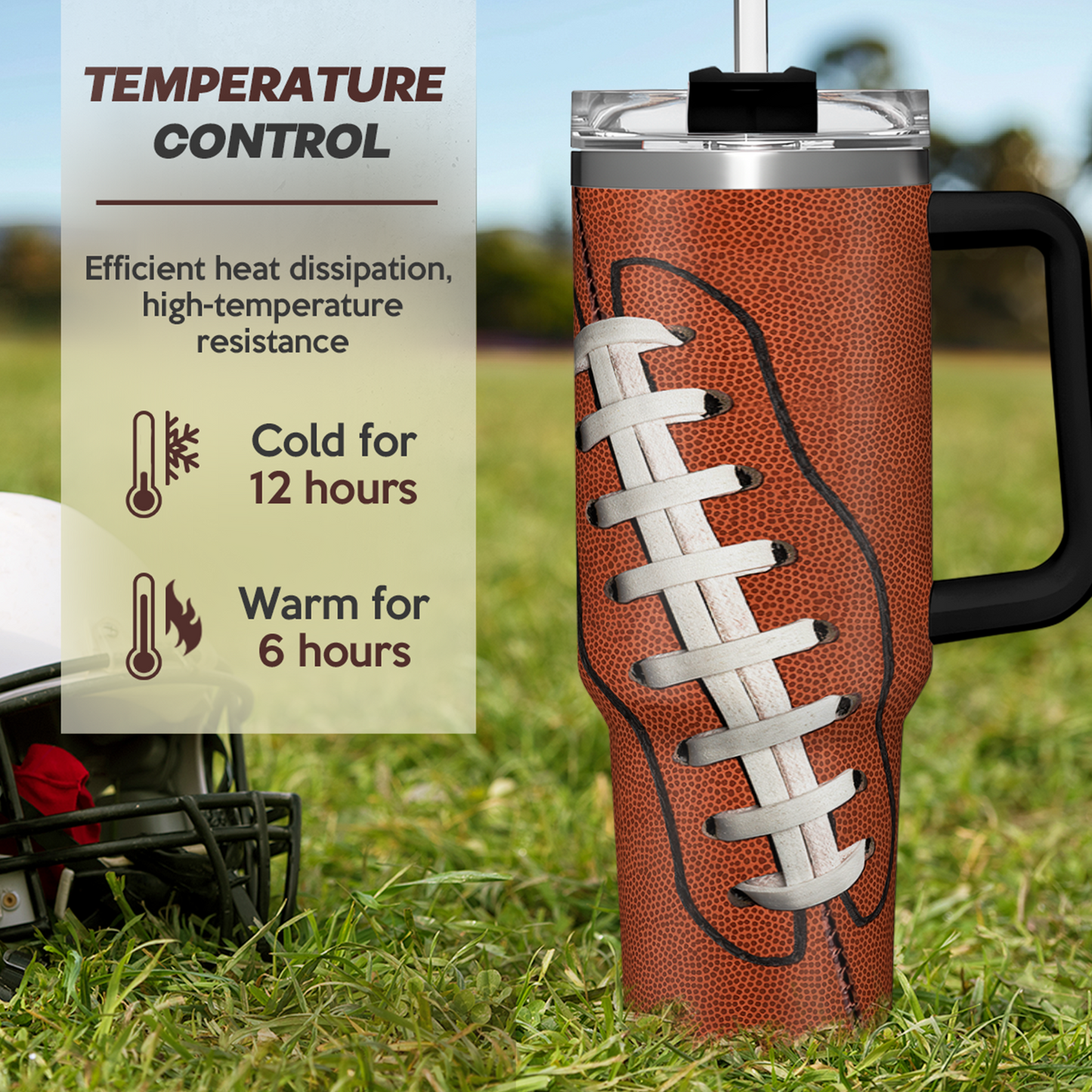 Brown Football Quencher Tumbler with Handle 40oz