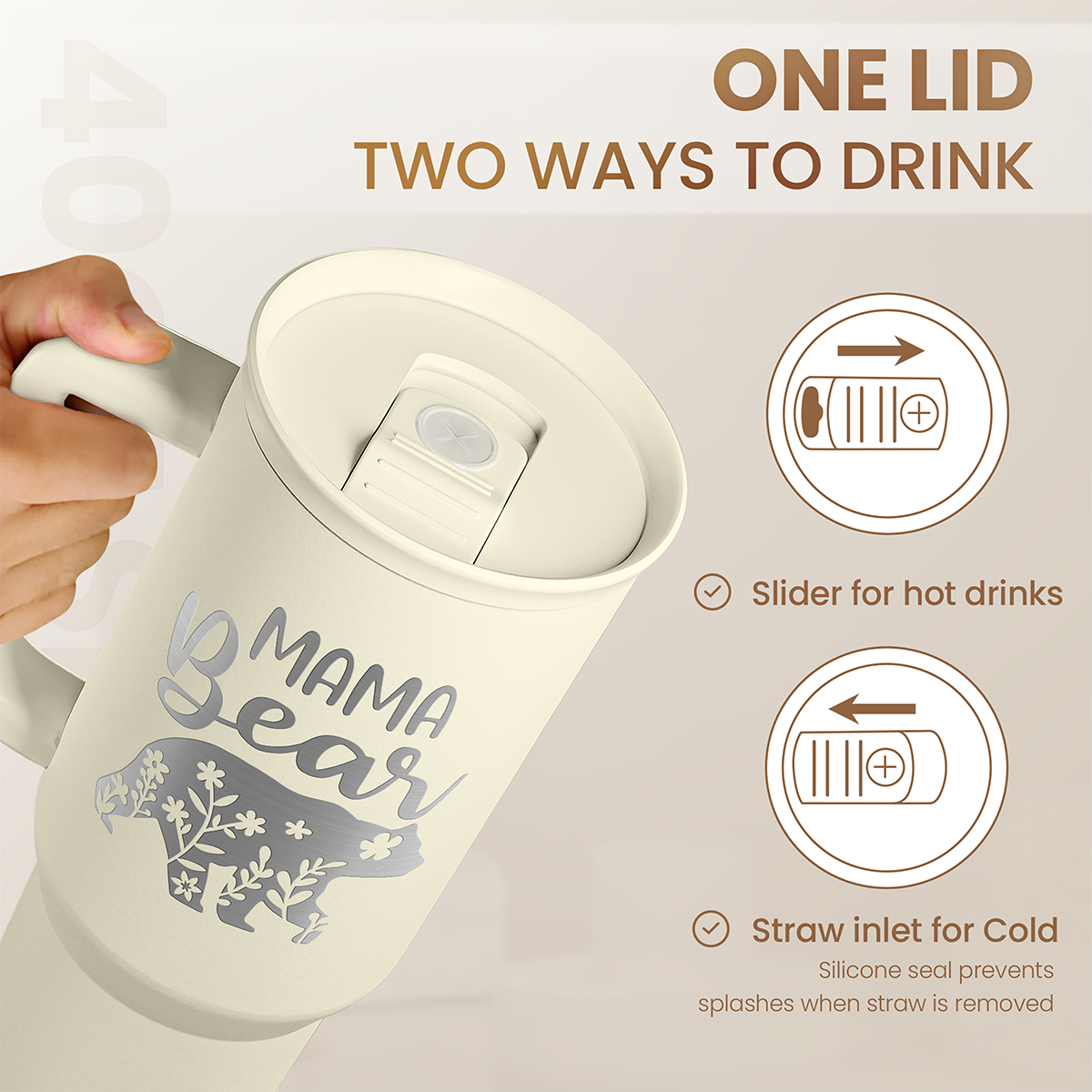 Beige Mama Bear Slidemate | Slider Tumbler with Handle 40oz