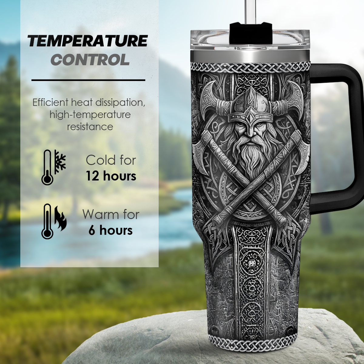 Black Viking Quencher Tumbler with Handle 40oz