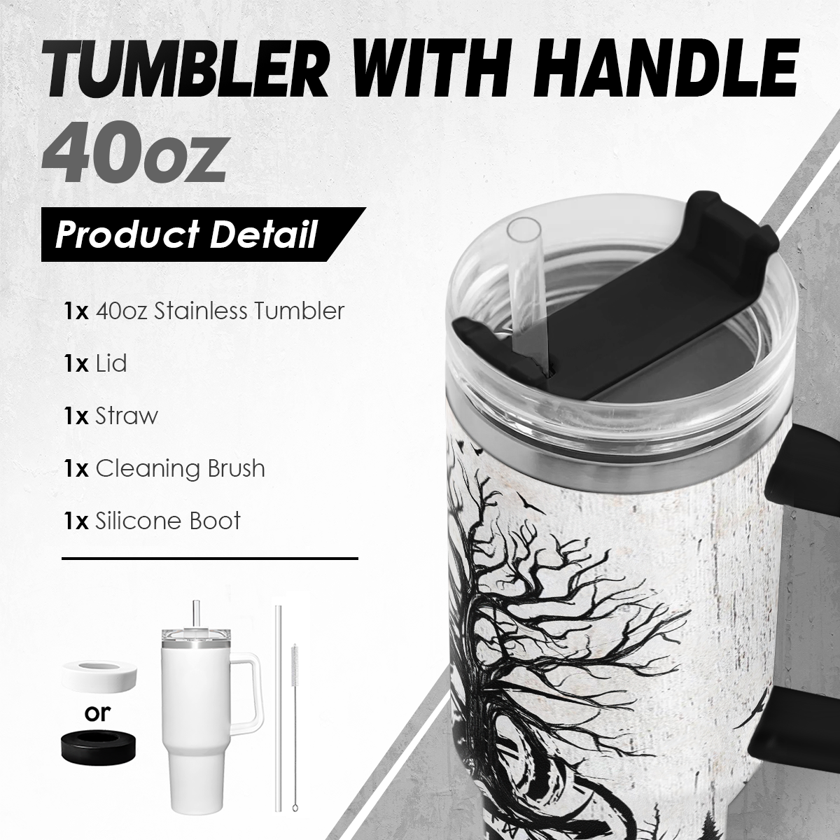 Black Viking Quencher Tumbler with Handle 40oz