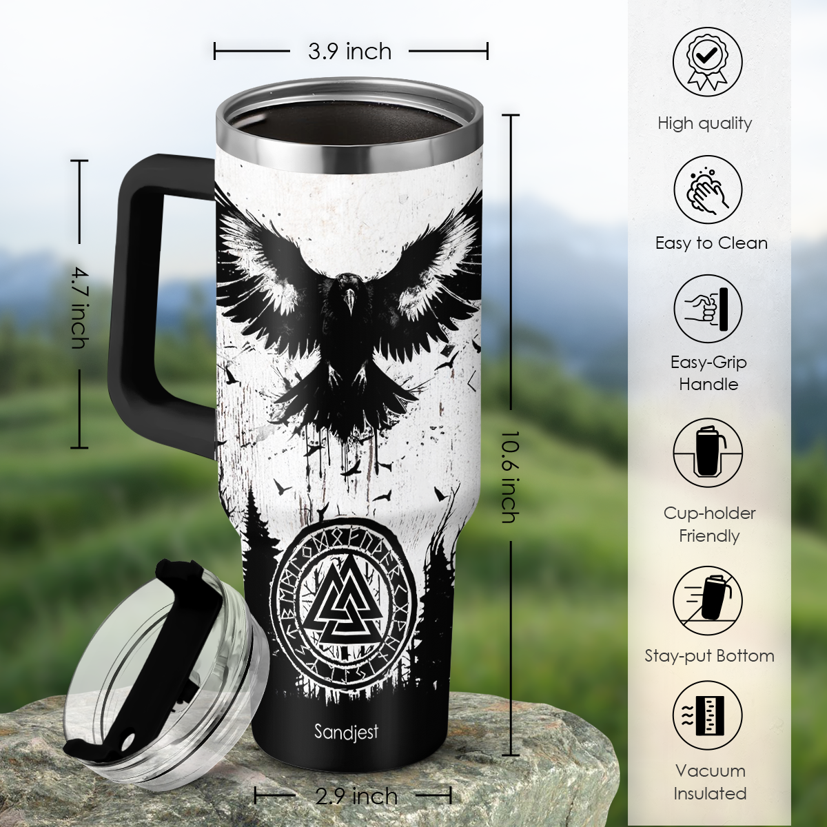 Black Viking Quencher Tumbler with Handle 40oz