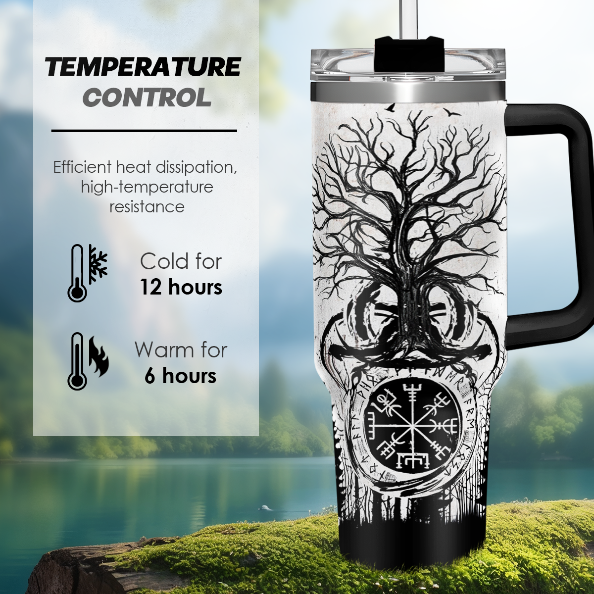 Black Viking Quencher Tumbler with Handle 40oz