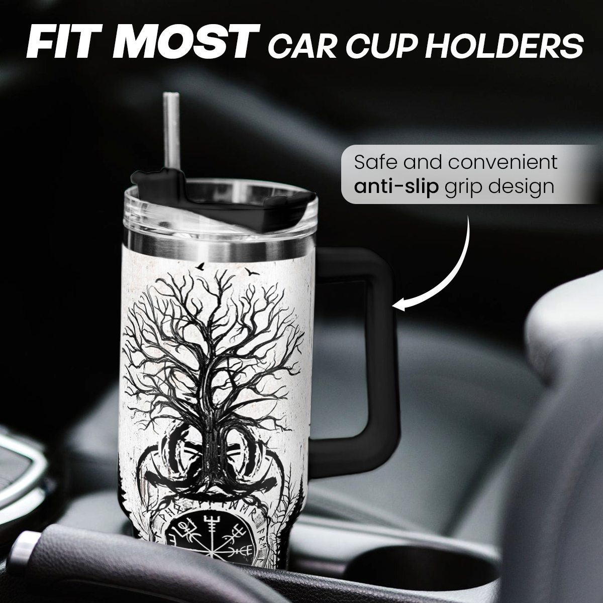 Black Viking Quencher Tumbler with Handle 40oz