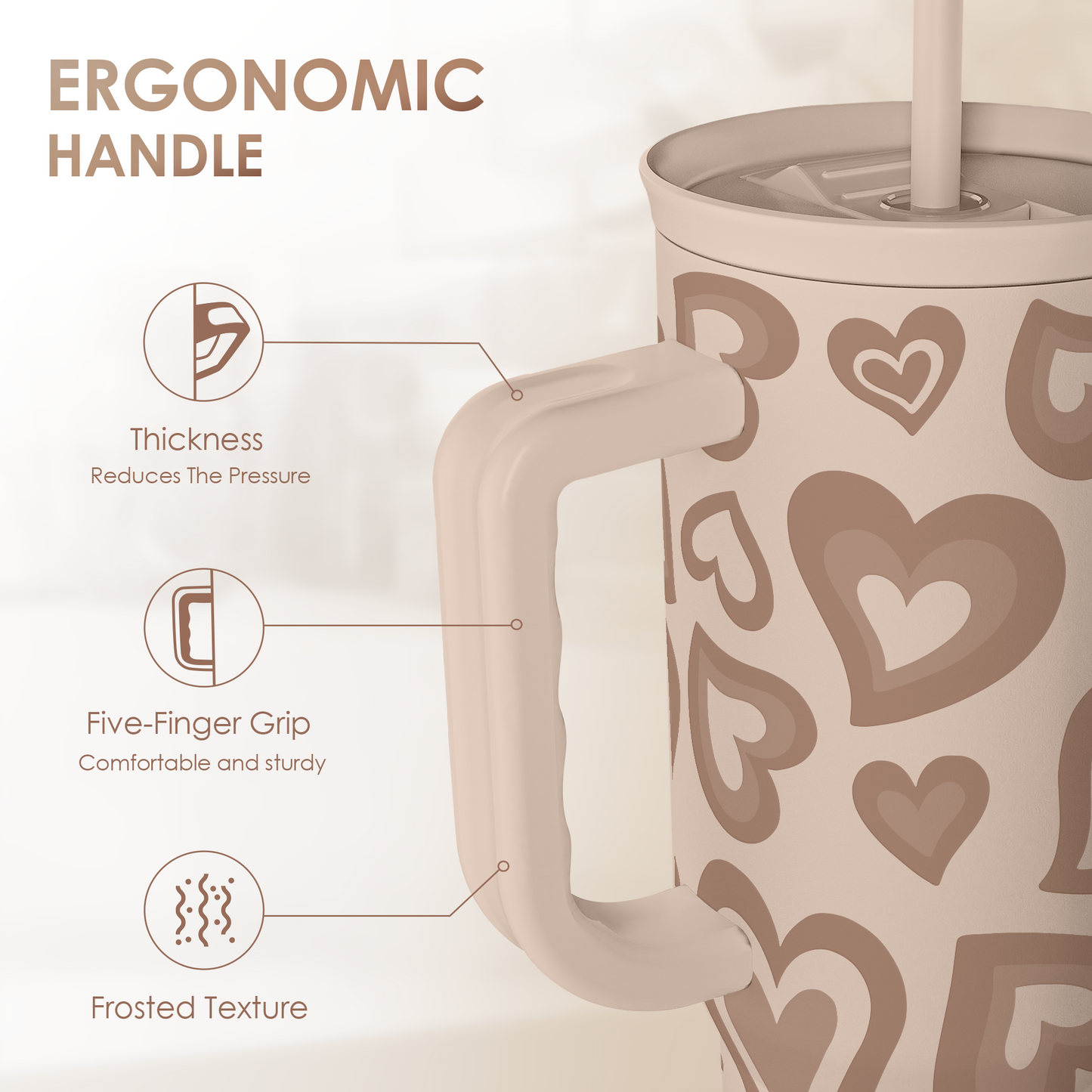 Brown Heart Slidemate | Slider Tumbler with Handle 40oz