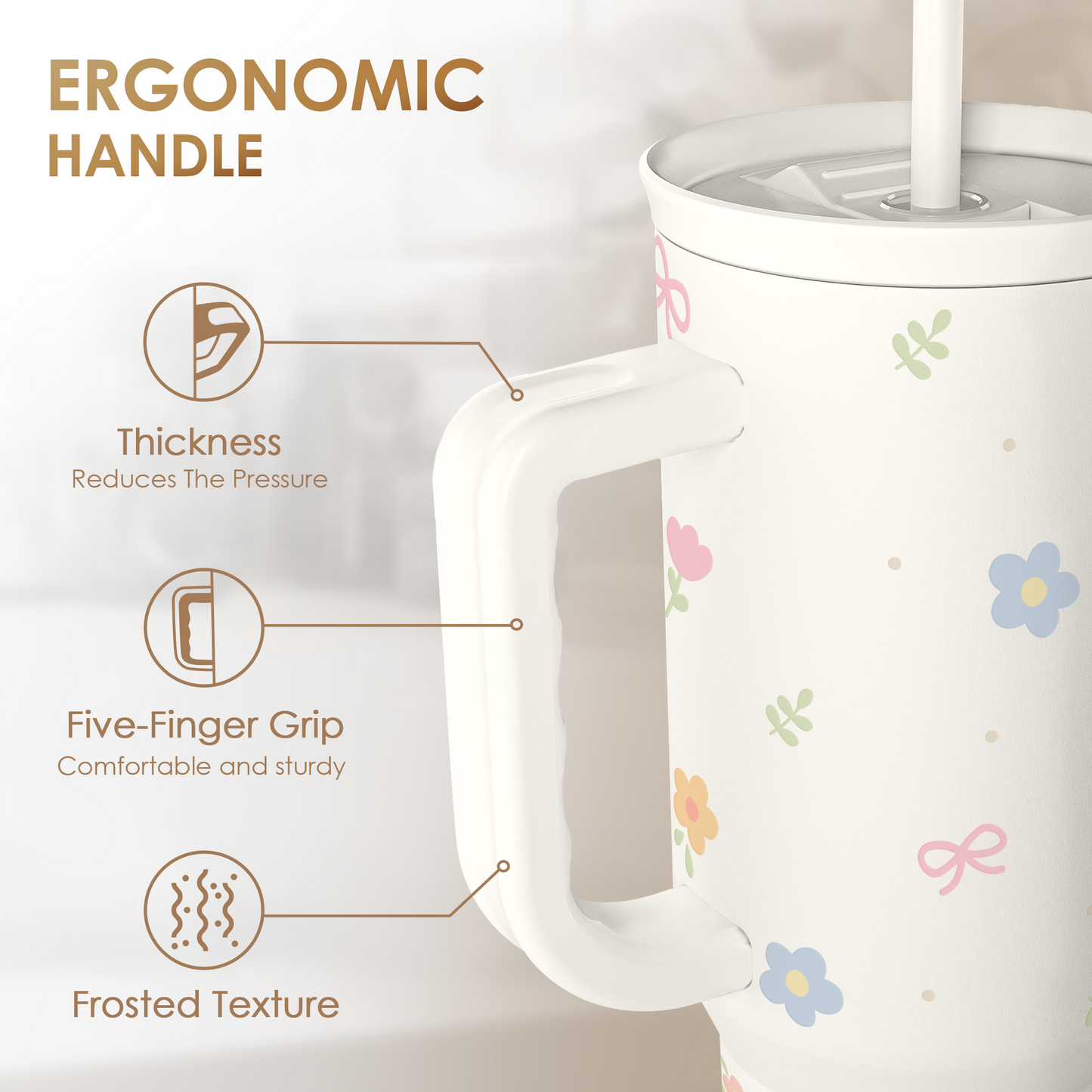 White Floral Slidemate | Slider Tumbler with Handle 40oz