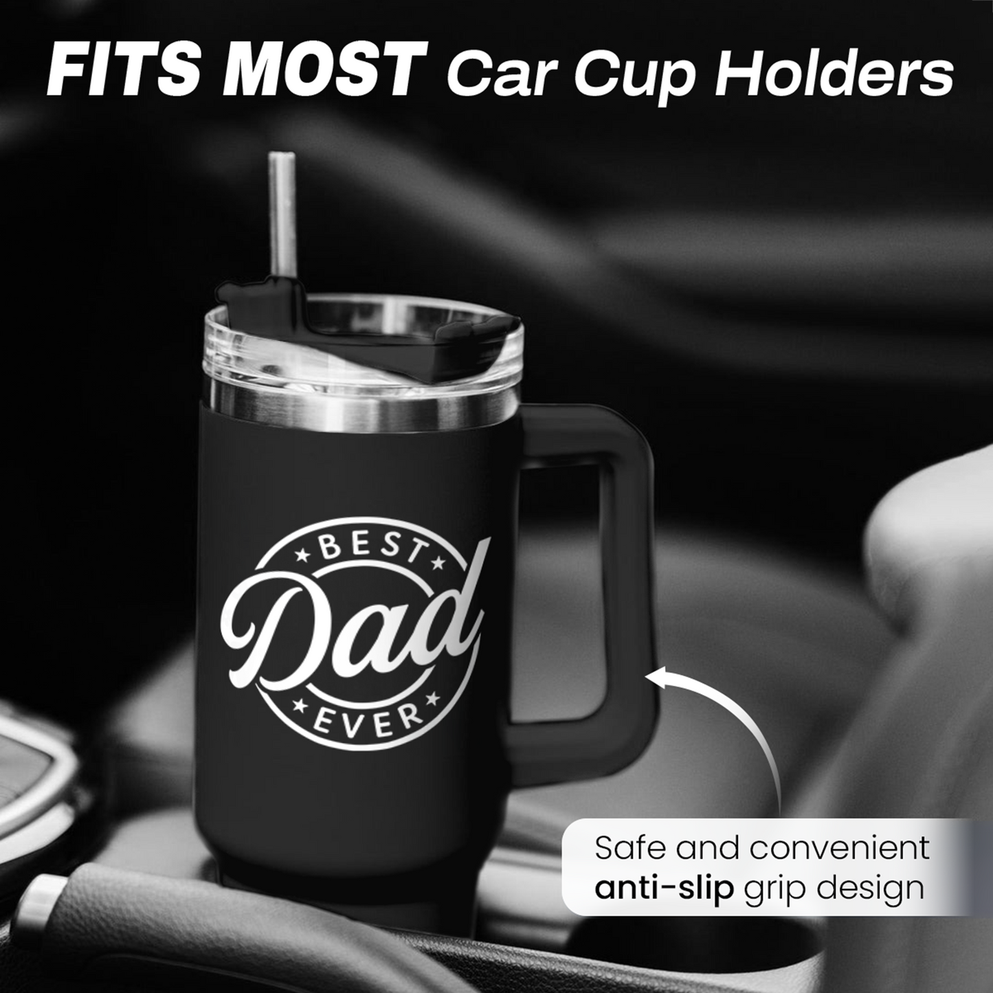 Black Best Dad Ever Quencher Tumbler with Handle 40oz