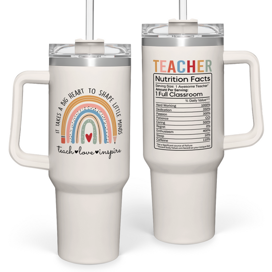 White Teacher Quencher Tumbler with Handle 40oz
