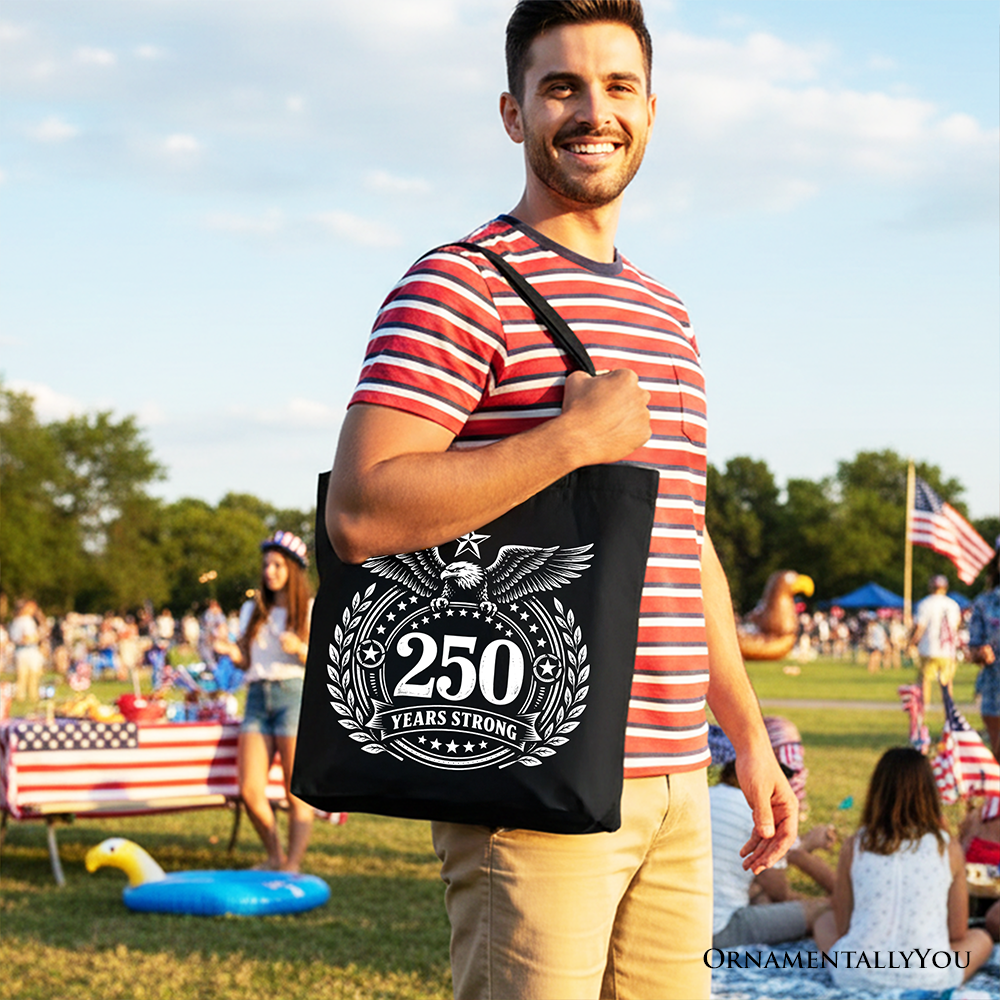 America 250 Years Strong Eagle Tote Bag, 4th of July USA Patriotic 1776–2026 Gift Shopper