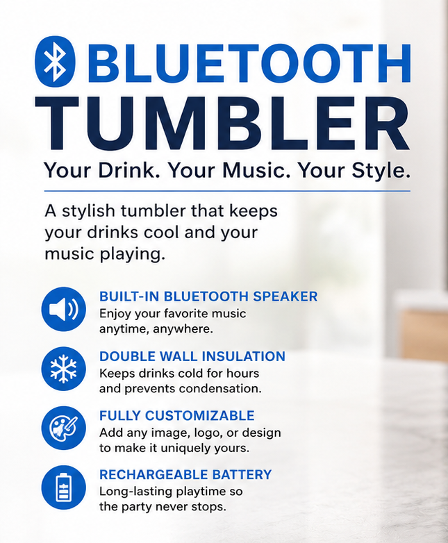 Custom Bluetooth Speaker Tumbler, 20oz Stainless Steel