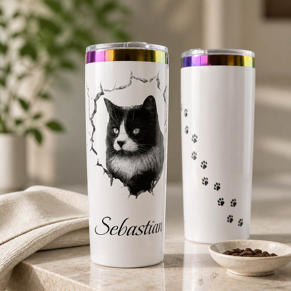 Laser-Engraved Pet Portrait 20oz Oil Slick Tumbler