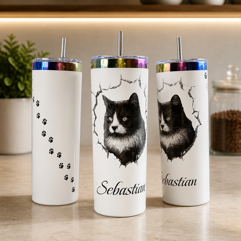 Laser-Engraved Pet Portrait 20oz Oil Slick Tumbler