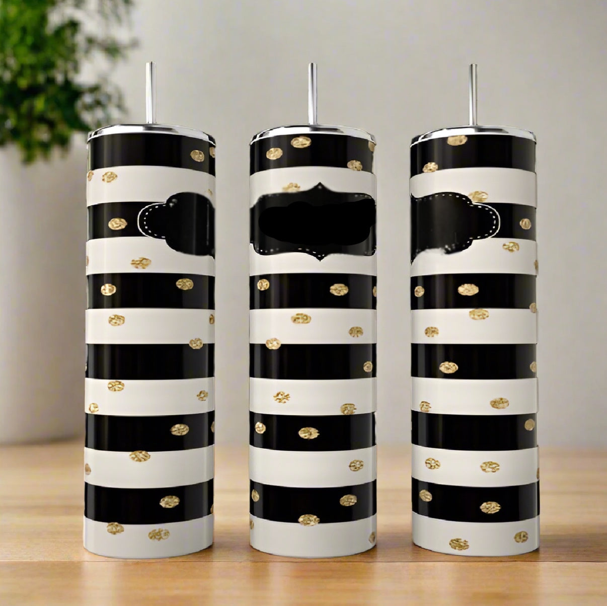 Personalized Striped Gold Sparkle 20oz Skinny Tumbler
