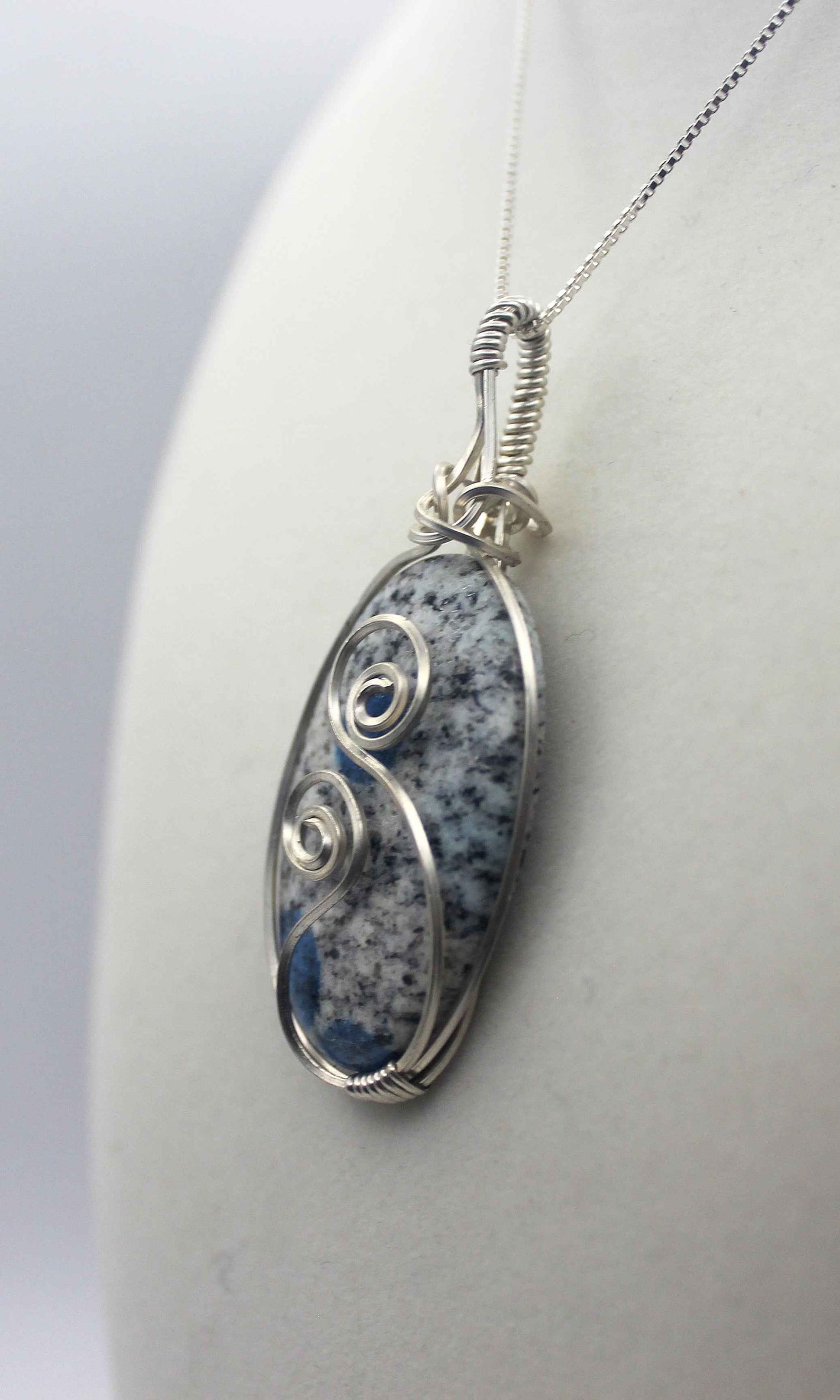 Silver Argentium K2 "Blueberry" Jasper Pendant Necklace – Blue Granite Stone, Crown & Third Eye Clarity