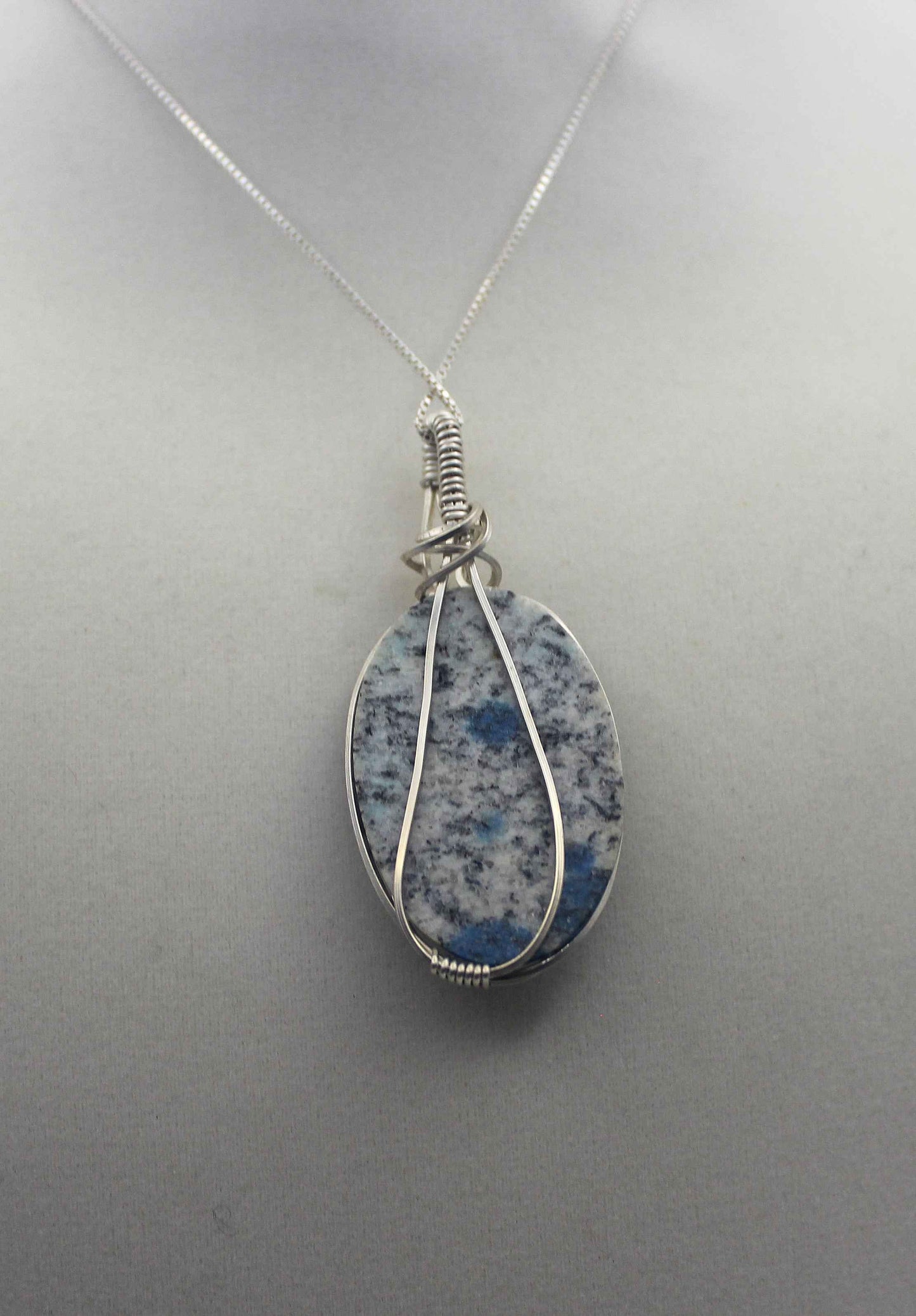 Silver Argentium K2 "Blueberry" Jasper Pendant Necklace – Blue Granite Stone, Crown & Third Eye Clarity