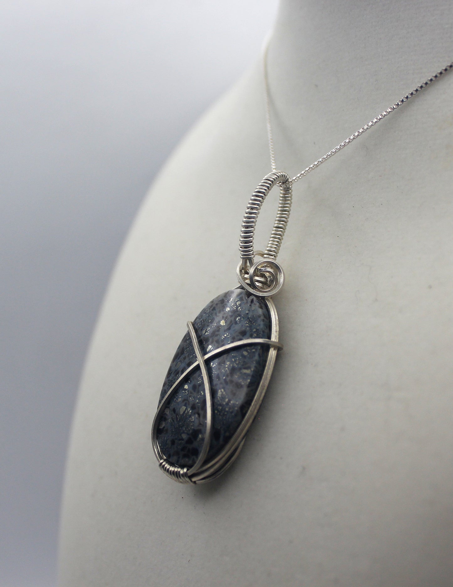 Silver Argentium Black Marcasite Pendant Necklace