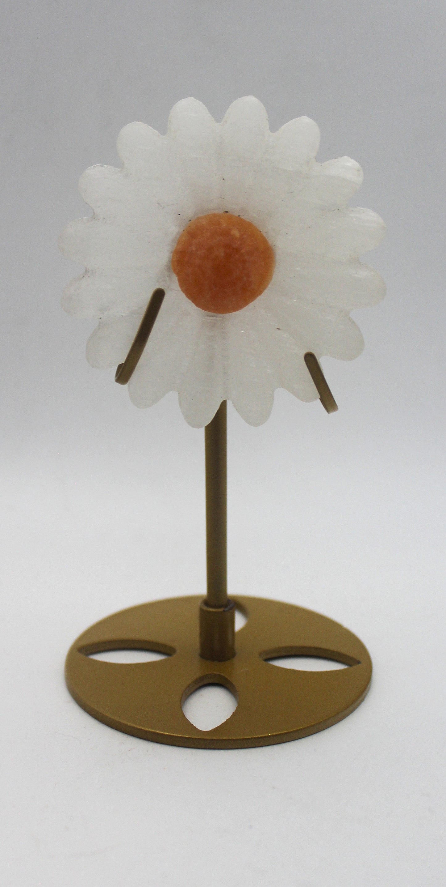 Selenite Daisy Carving with Stand – Cleansing Energy Floral Crystal Decor
