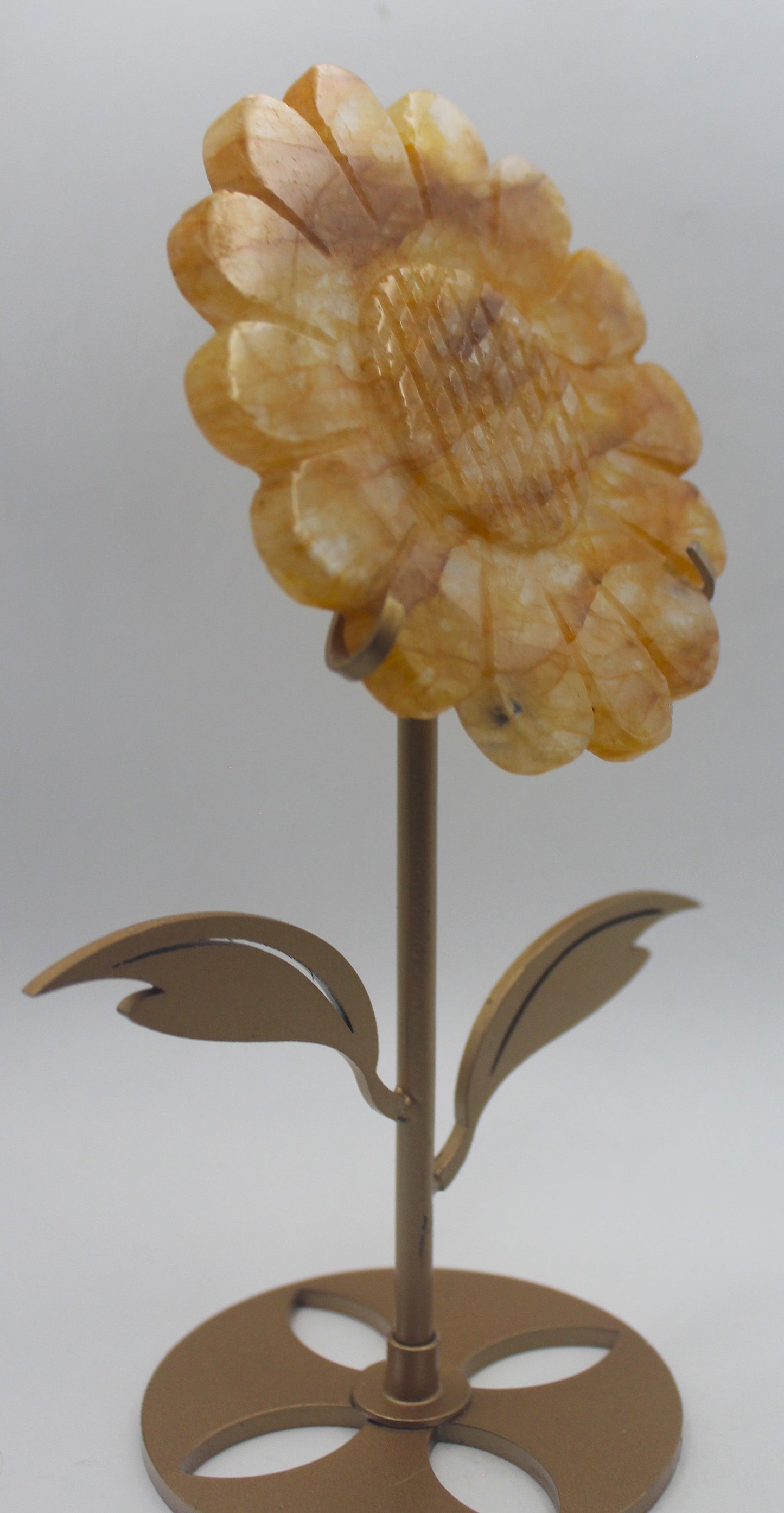 Crystal Sunflower Carving with Metal Stand – Joyful Energy & Meaningful Décor