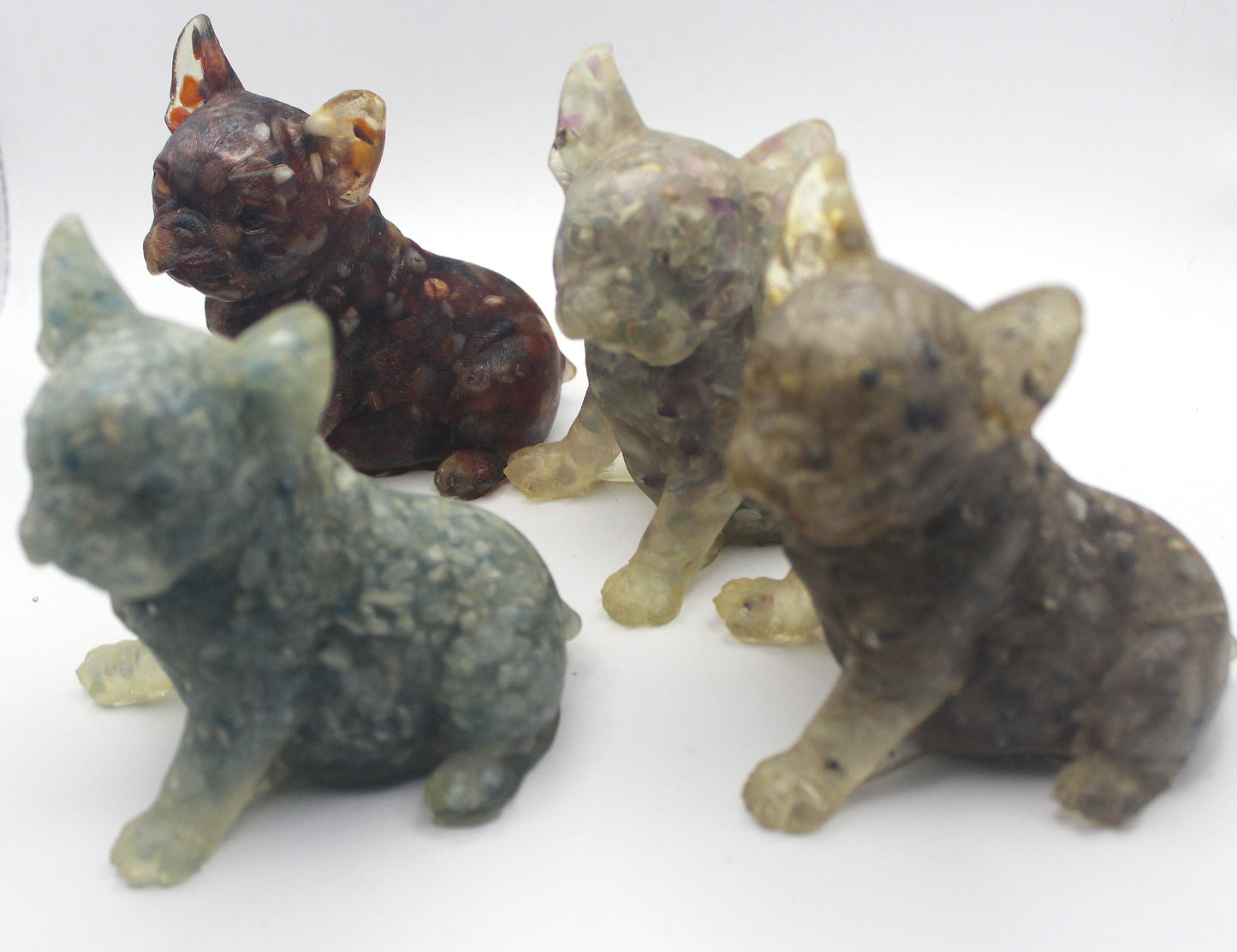 Resin Crystal Chip French Bulldog Figurine – Gemstone-Infused Décor
