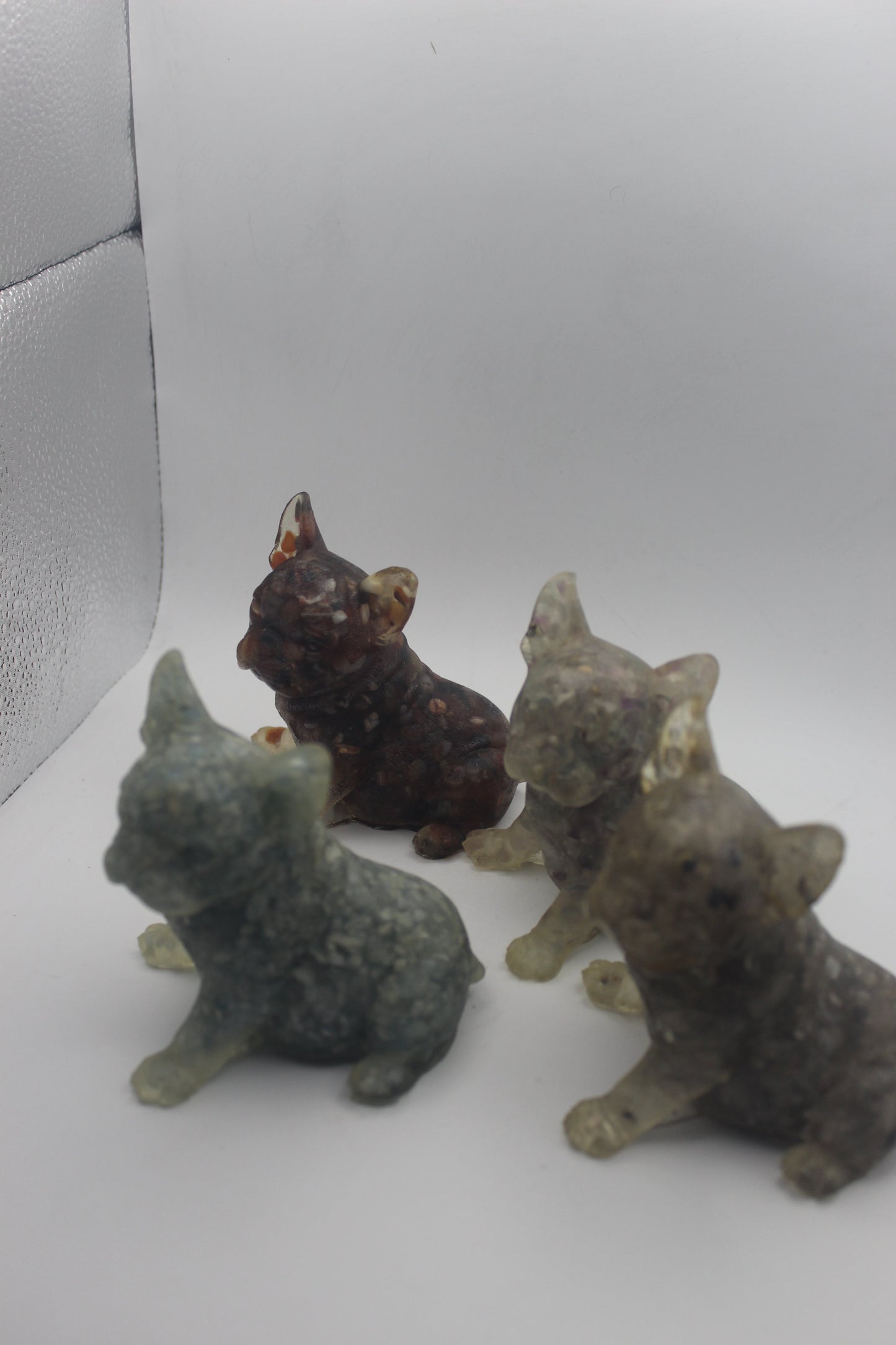 Resin Crystal Chip French Bulldog Figurine – Gemstone-Infused Décor