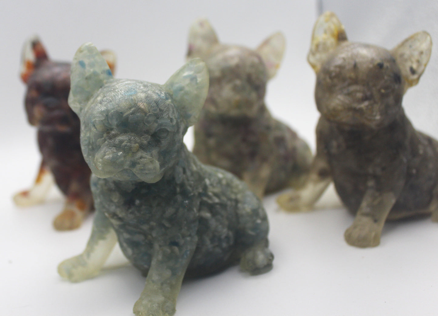 Resin Crystal Chip French Bulldog Figurine – Gemstone-Infused Décor