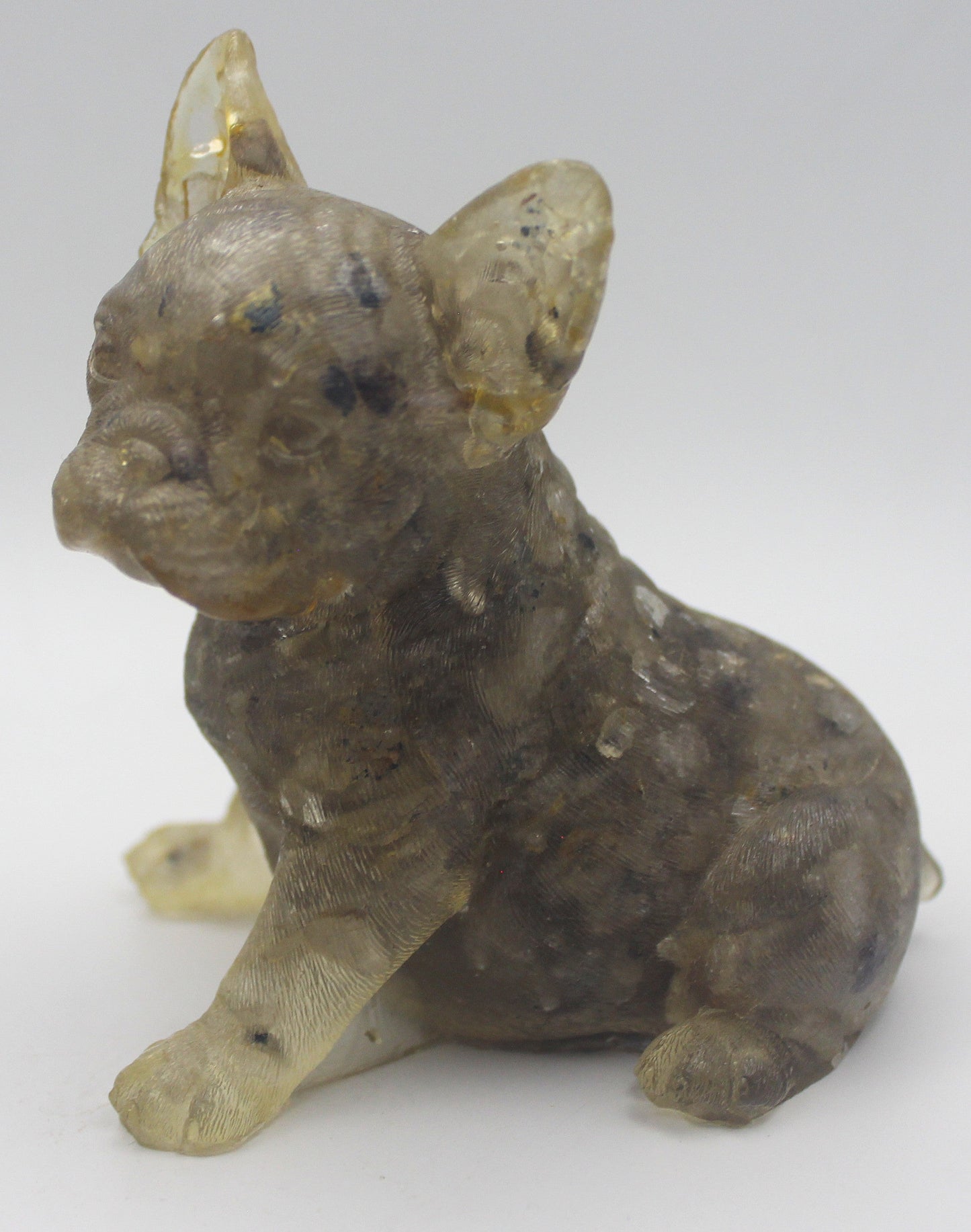 Resin Crystal Chip French Bulldog Figurine – Gemstone-Infused Décor