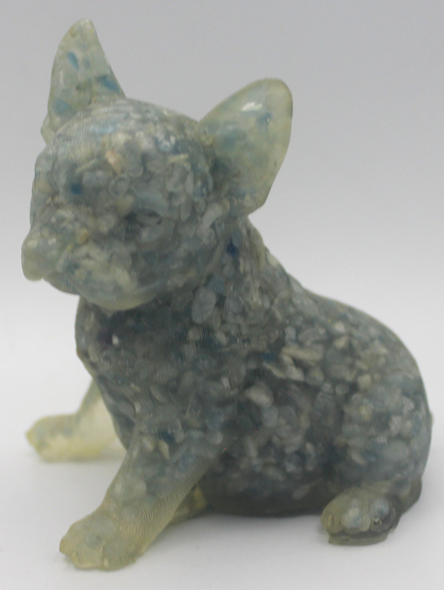 Resin Crystal Chip French Bulldog Figurine – Gemstone-Infused Décor