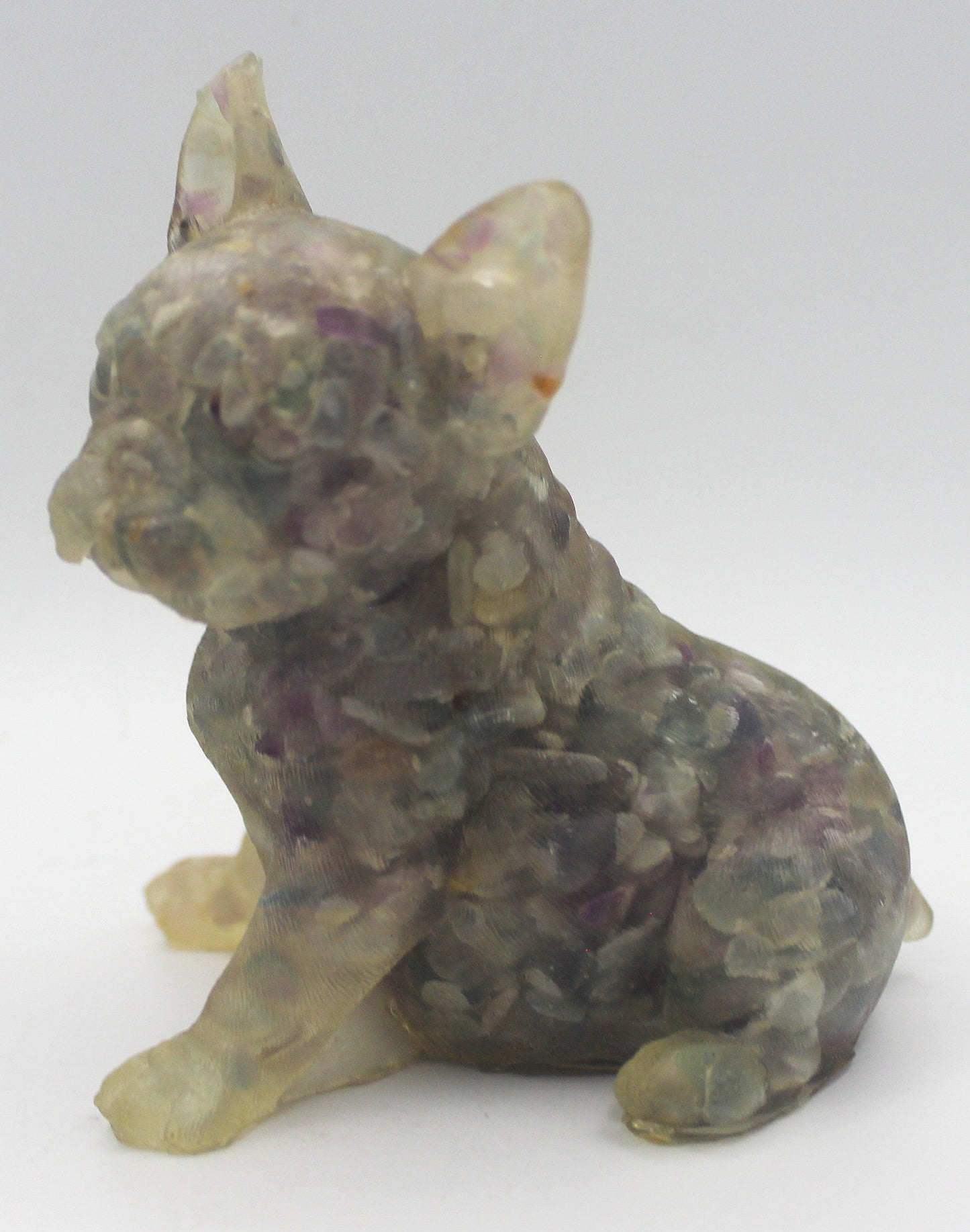 Resin Crystal Chip French Bulldog Figurine – Gemstone-Infused Décor