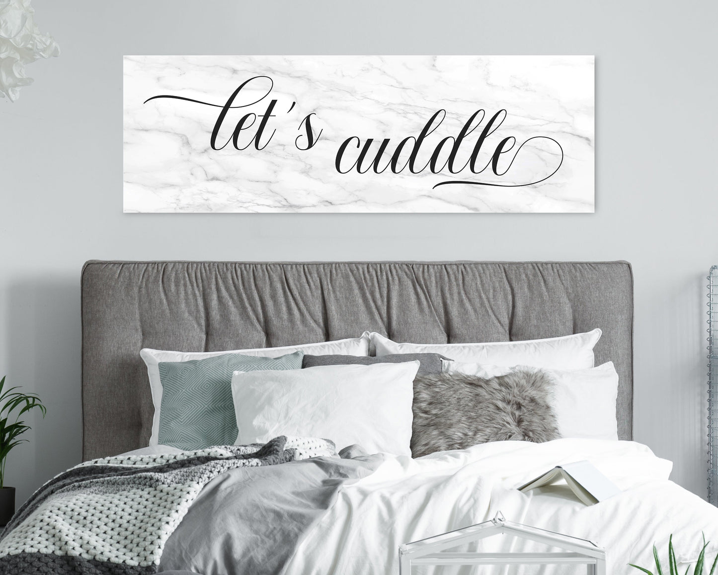 Let's Cuddle Bedroom Sign • Over Bed Decor • Romantic Wall Art