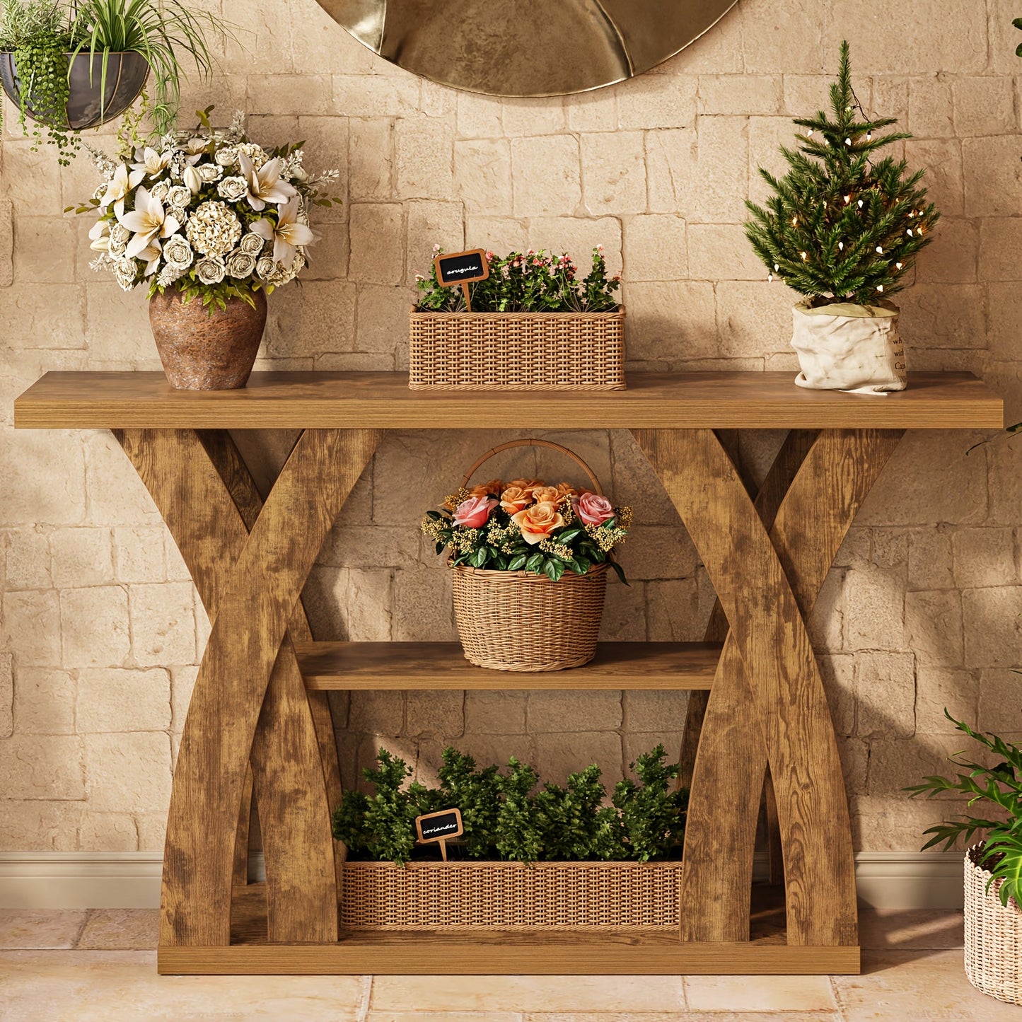 Rustic Console Table with Shelf, Entryway Sofa Table 55" Wood