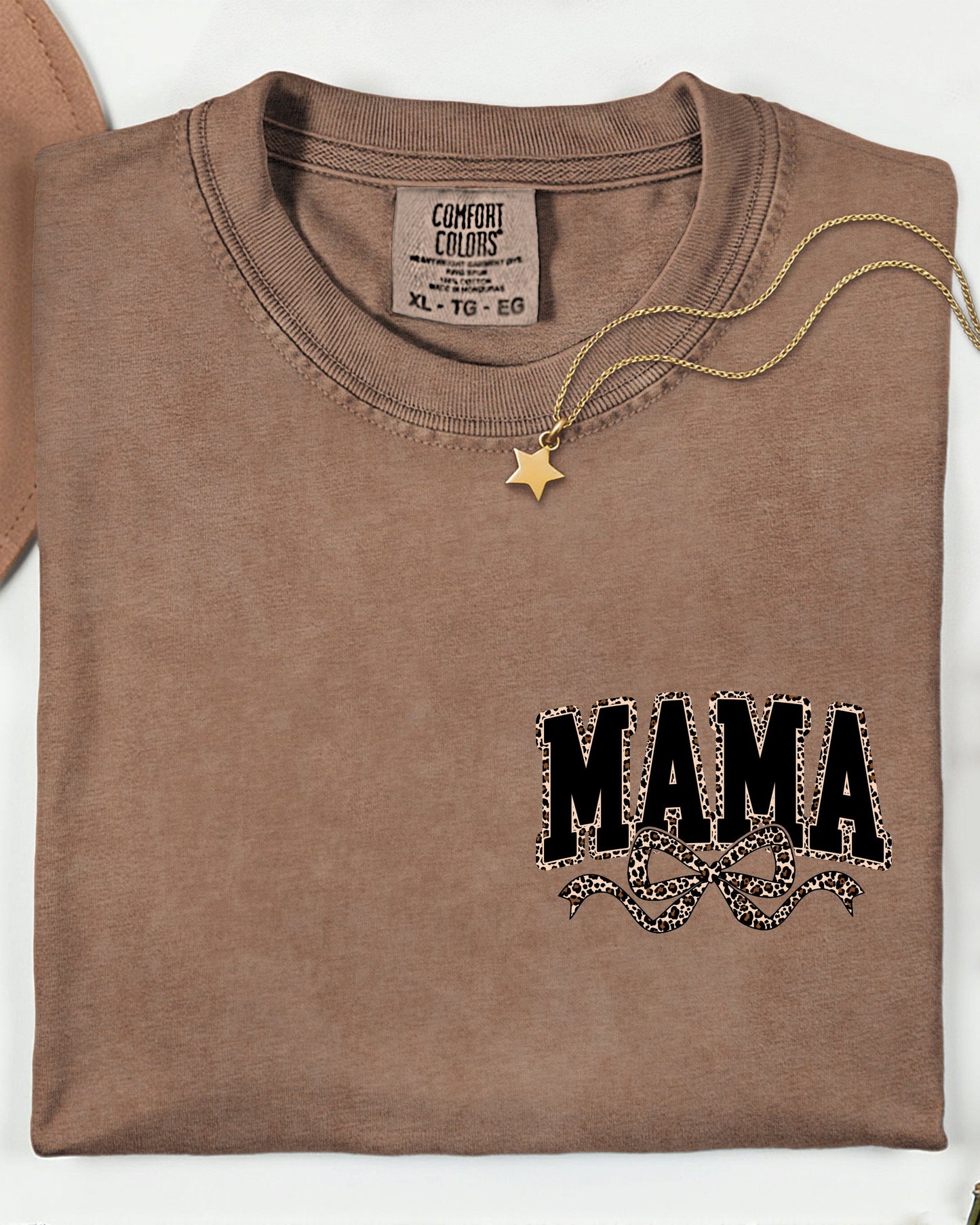 Mama Leopard Ribbon Comfort Colors T Shirt (Left Chest)