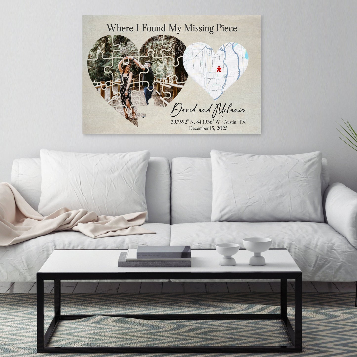 Where I Found My Missing Piece – Personalized Map Puzzle Heart Canvas