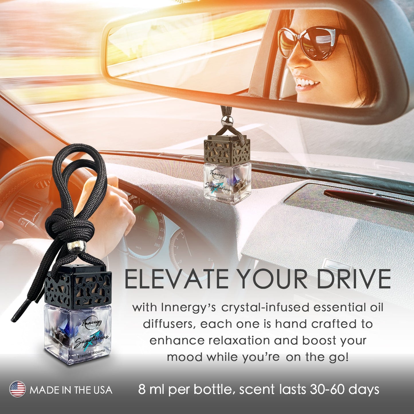 Sagittarius Zodiac Crystal-Enhanced Oil Diffuser, Car Air Freshener, 8ml