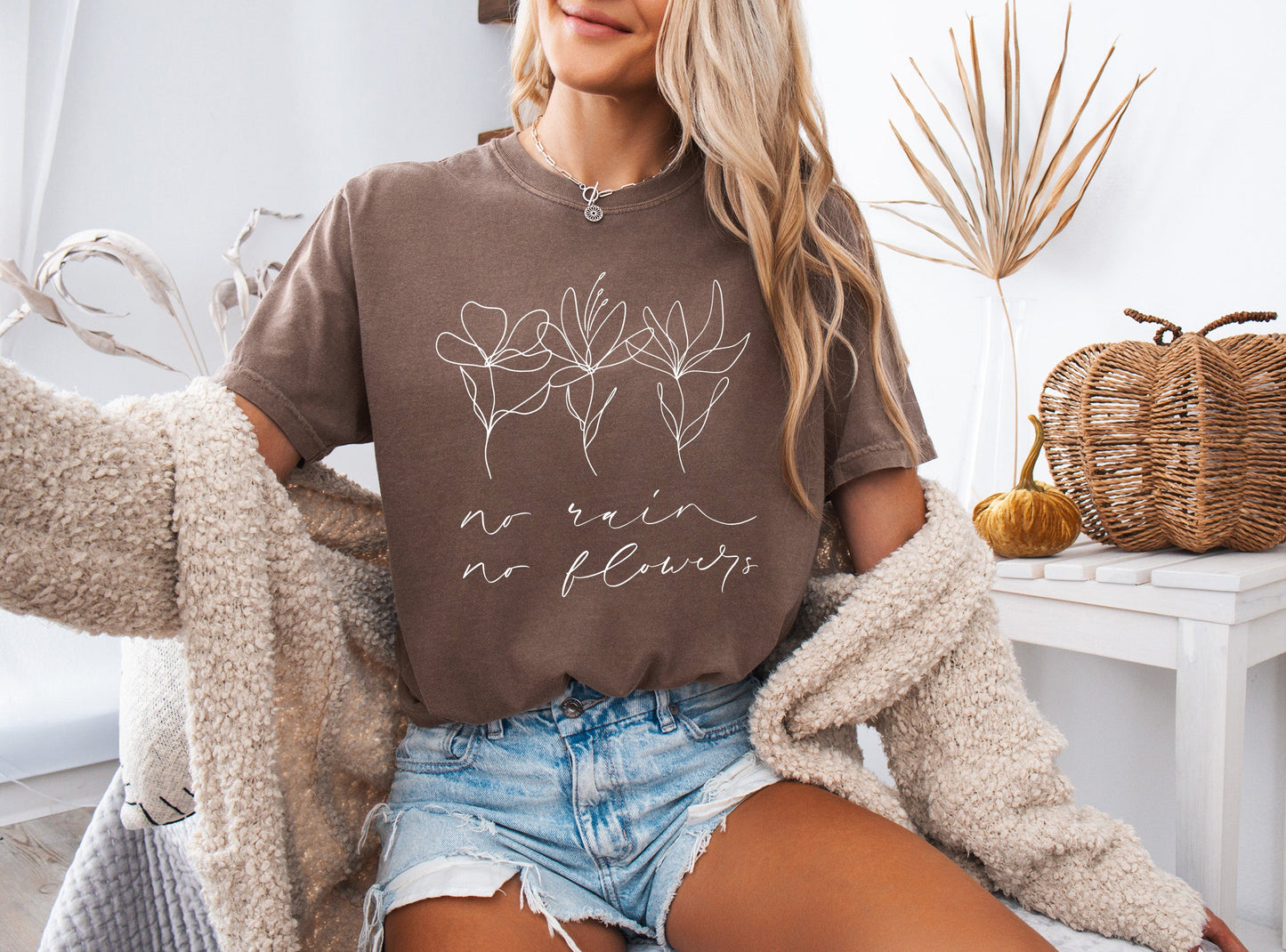 No rain No flowers Botanical wildflowers Garment Dyed T Shirt