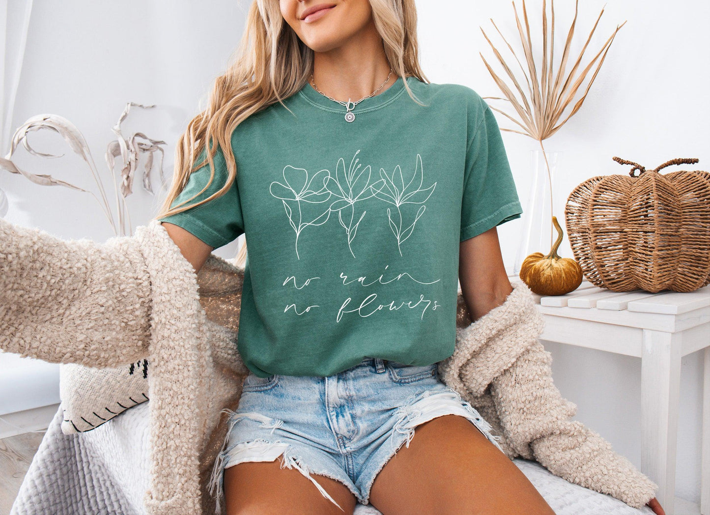 No rain No flowers Botanical wildflowers Garment Dyed T Shirt