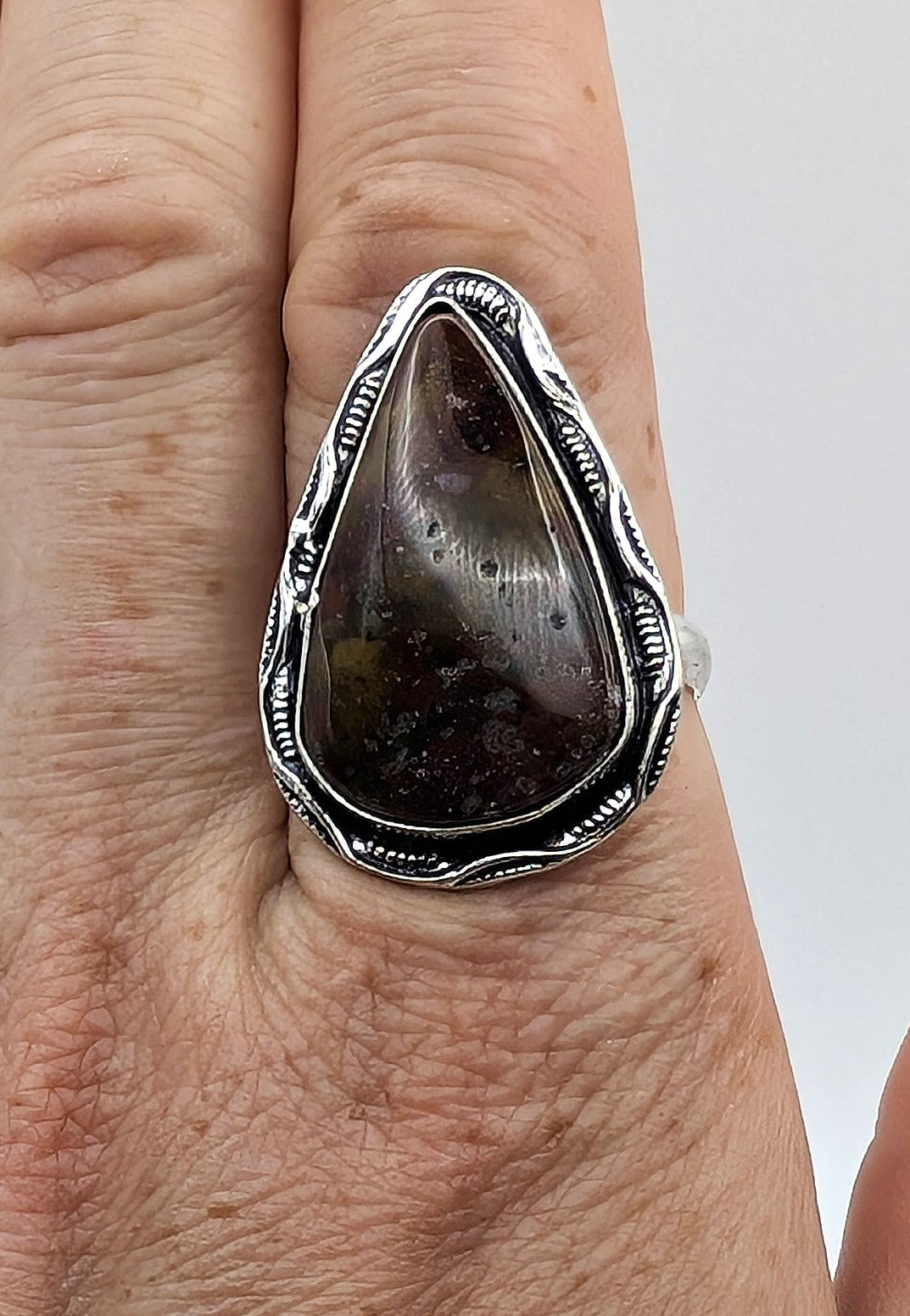 Ring Ocean Jasper Silver Color Plated Statement