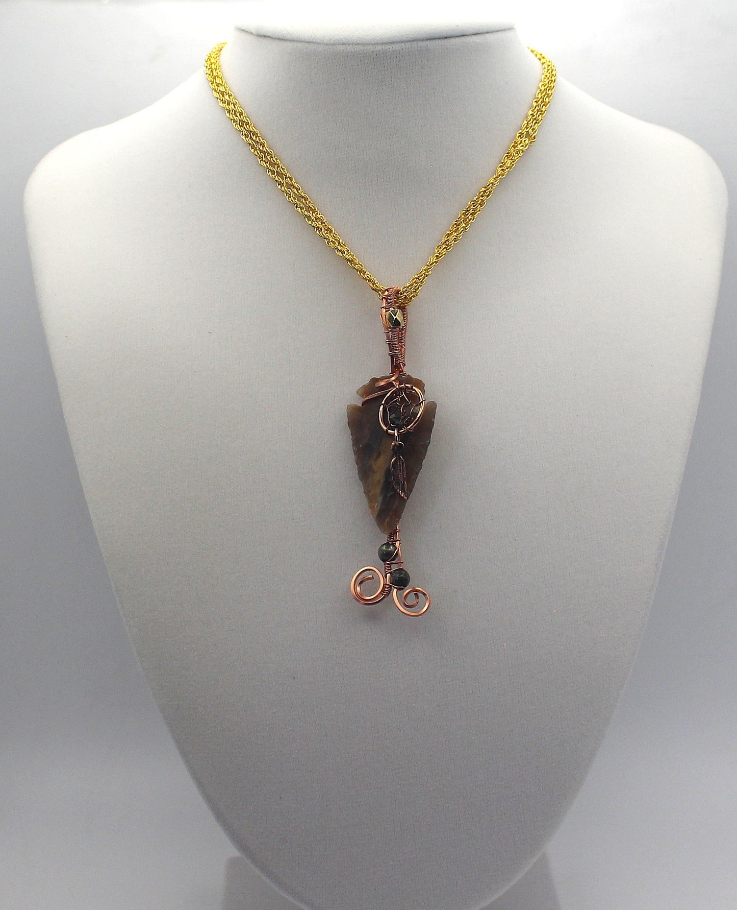 Raw Copper Jasper Arrowhead Beaded Charmed Pendant Necklace