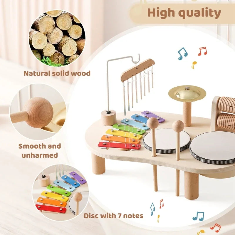 Wooden Montessori Baby Musical Toy Xylophone & Aeolian Bells