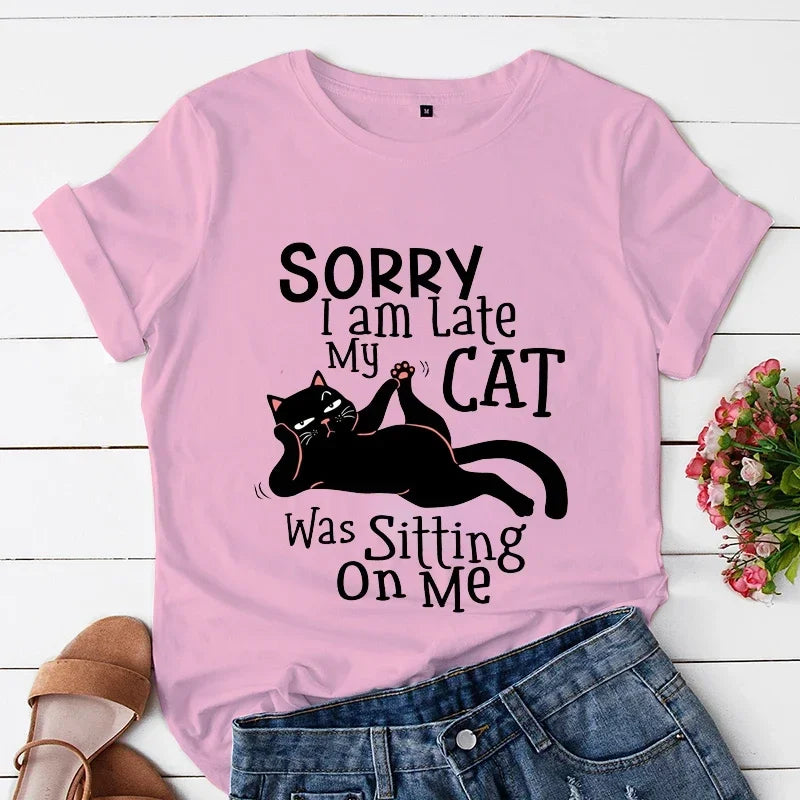 “Sorry I’m Late, My Cat Was Sitting on Me” T-Shirt