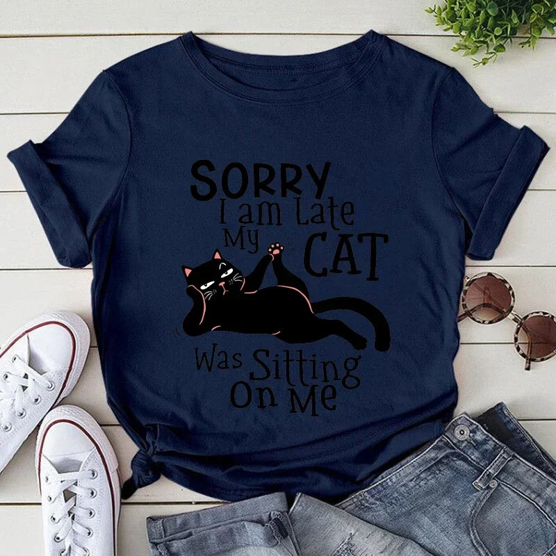 “Sorry I’m Late, My Cat Was Sitting on Me” T-Shirt