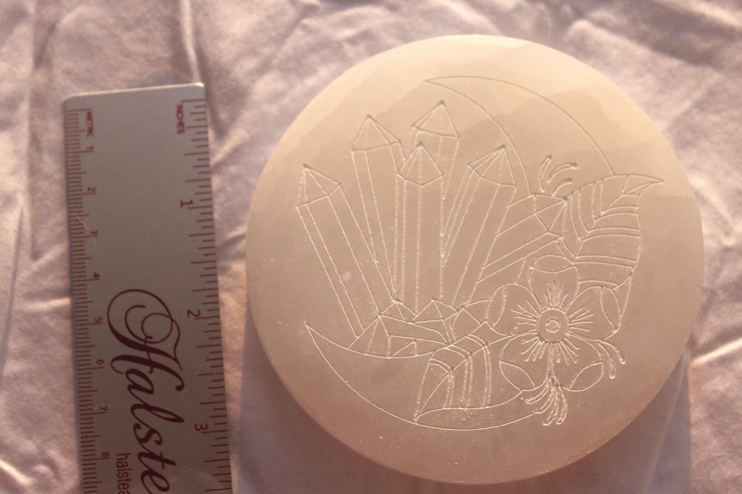 Selenite Crystal Crescent Moon Plate – Crystal Charging & Cleansing Altar Disc