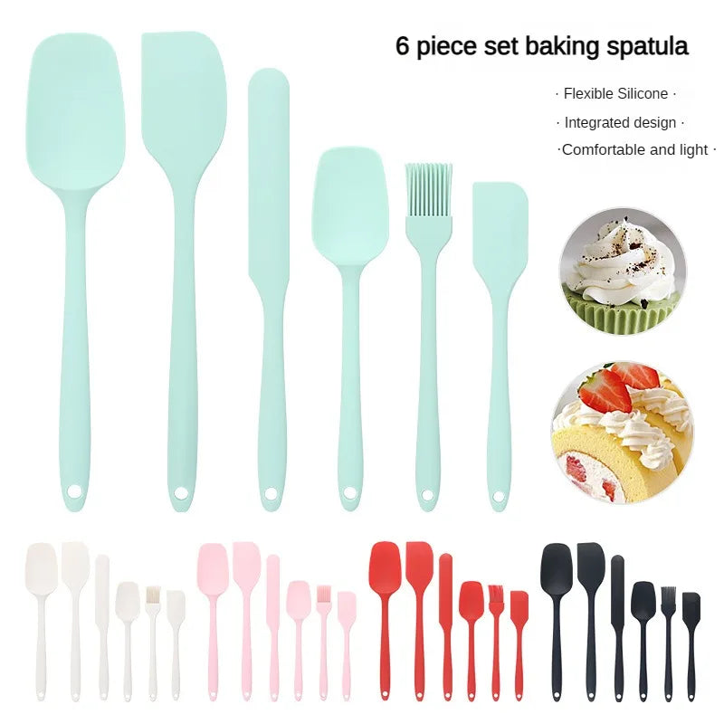6-Piece Silicone Baking Spatula Set with Brush, Non-Stick Frosting Scrapers and Cream Spreaders, Cute Kitchen Gadgets