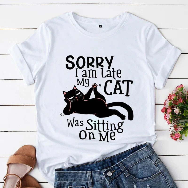 “Sorry I’m Late, My Cat Was Sitting on Me” T-Shirt