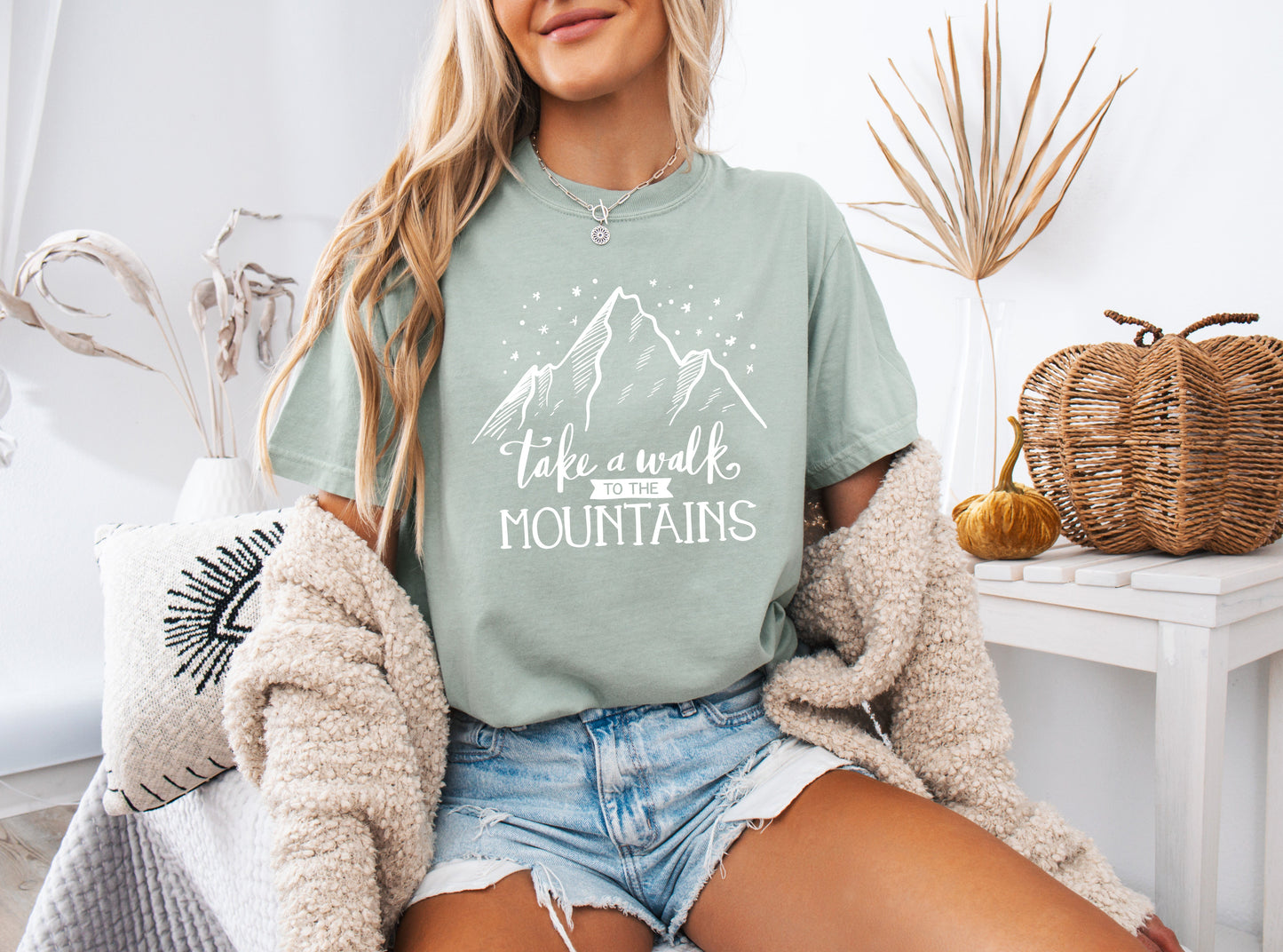 Take a walk to the mountains Camping Hiking Garment Dyed Shirt