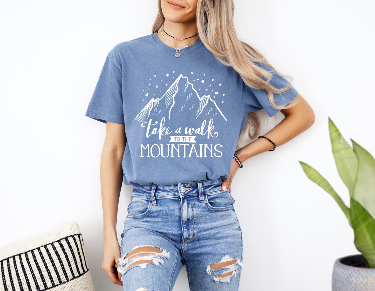 Take a walk to the mountains Camping Hiking Garment Dyed Shirt