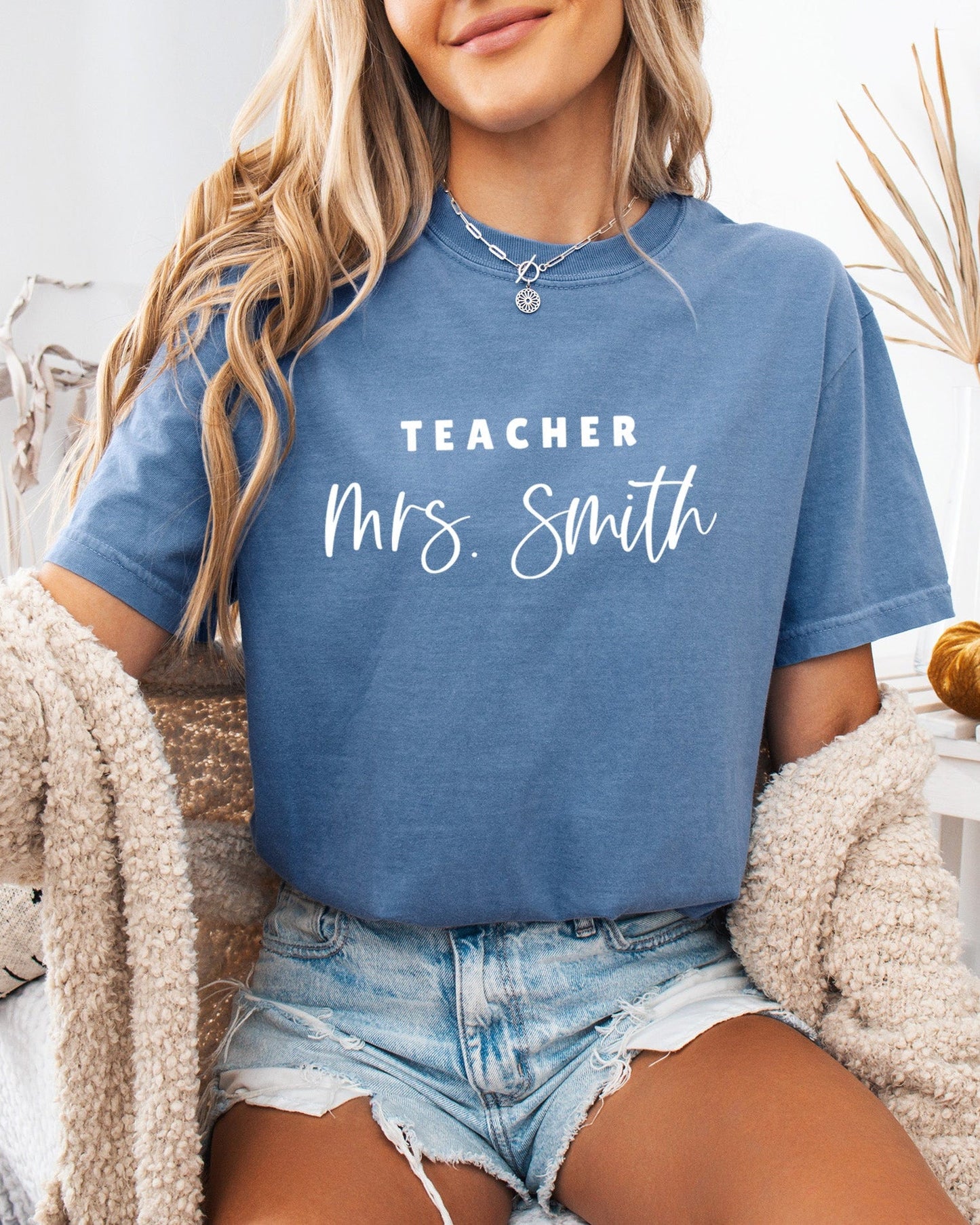 Custom Teacher Mrs. Name Comfort Colors Garment-Dyed T-Shirt – Personalized Educator Gift Tee